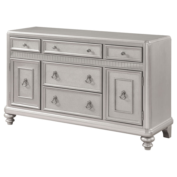 English Elm Mendelsohn Metallic Platinum Mirrored 5-Drawer Server with 2 Doors — Glam Art Deco Sideboard, Storage B062P353469