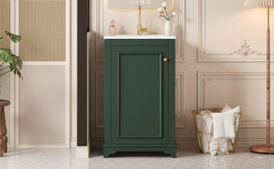English Elm 20-inch Bathroom Vanity with Ceramic Sink, Modern Freestanding Single Vanity with Soft-Close Doors and Adjustable Shelf for Ample Organized Storage Green N710P317678F