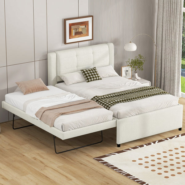 English Elm Full Size Upholstered Platform Bed With Versatile Trundle For Stylish And Comfortable Sleep Solutions DL001678AAK