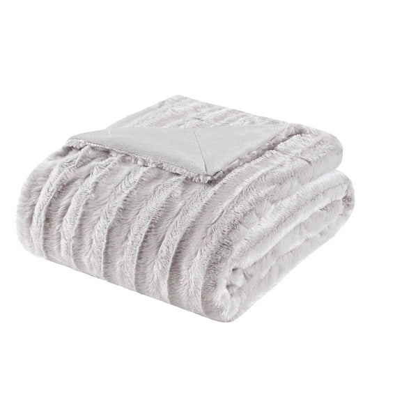 JLA Home Madison Park - Long Faux Fur Throw with Silky Micro-Fur Reverse, OEKO-TEX Certified, Lightweight Cozy 50x60 Inches Grey MP50-1593