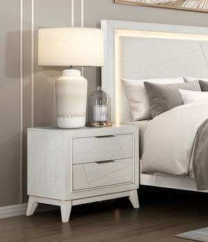 English Elm Antique Asteria Nightstand with Drawers in Antique White Oak Veneer, Flat Black Hardware Accent B011P286903