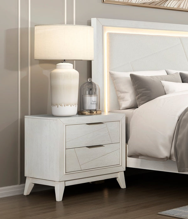 English Elm Antique Asteria Nightstand with Drawers in Antique White Oak Veneer, Flat Black Hardware Accent B011P286903