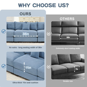 English Elm 130" Oversized Modular L-Shape Sectional Couch - Soft Corduroy, Ergonomic Design, Ottoman & 9 Pillows W714S01351