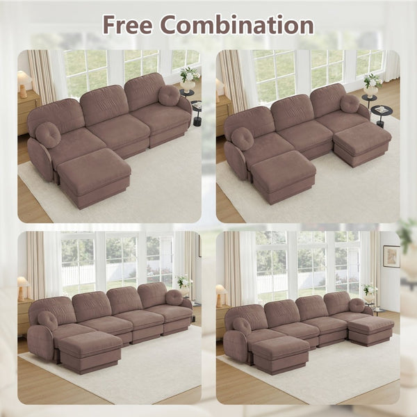 English Elm Chenille Cloud Modular Loveseat with Deep Foam Cushions Quilted Back and Ottoman Rose Dust W714S01775