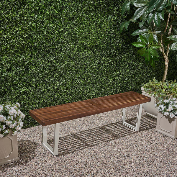 English Elm Christopher Knight Home® - Dining Bench - Acacia Wood Outdoor Seating with Sturdy Iron Legs, Rustic-Modern Patio Accent, 64" 63351.00WDBRNMP1