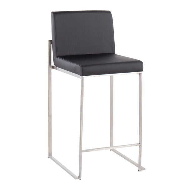 English Elm Fuji 26" High Back Barstool Set Of 3 - Contemporary Style With Stainless Steel Frame & Faux Leather B202P221979