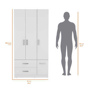 English Elm Douglas Melamine Armoire White – 4-Door Wardrobe with 2 Drawers, Hanging Rod, Durable Bedroom Storage B128S00010