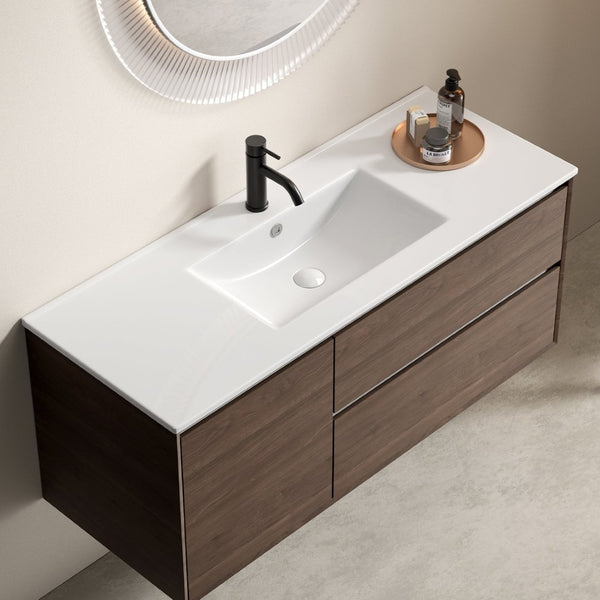 English Elm Ceramic Porcelain Countertop Basin Thin Edge Single Bowl Vanity Sink for Modern Bathrooms W3402P402908