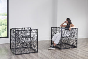 Entropy Chair - Unique Modern Organic Seating with Metal Structure and Black Cord Spider-Web Design