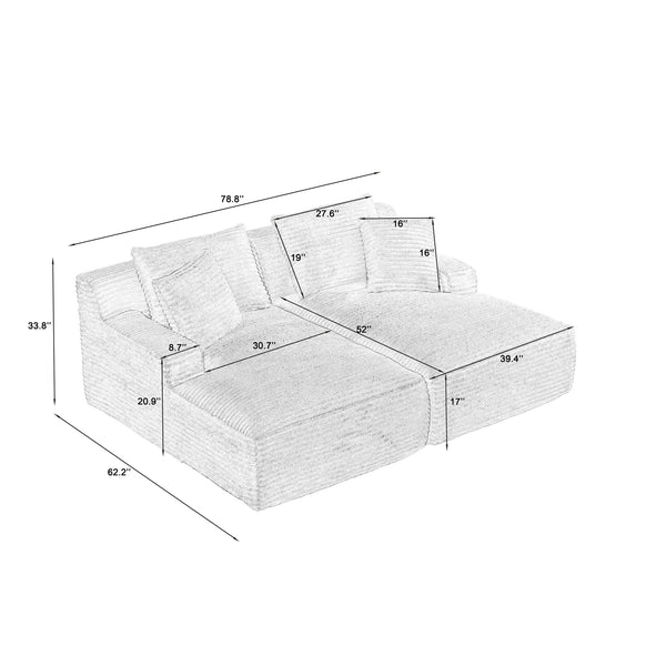 English Elm Compressible modern double chaise lounge with corduroy, spring padding comfort and no assembly required White W2339P278020