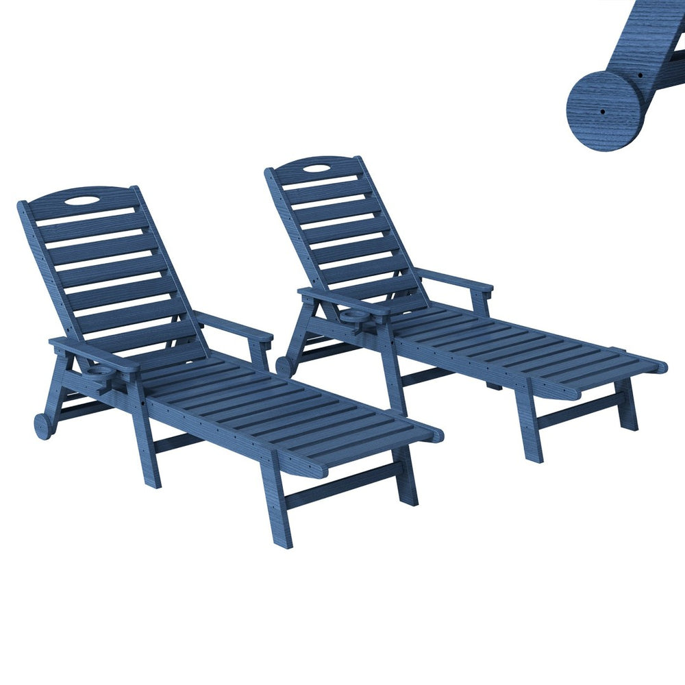 English Elm Patio Hdpe Chaise Lounge Outdoor Reclining Poolside Chair with Built-in Cup Holder Blue W1859P478592
