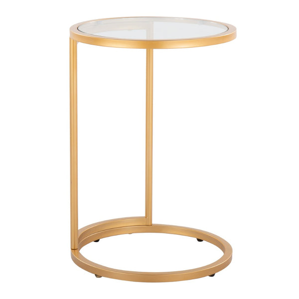 English Elm Round Zenn End Table - Elegant Gold Metal Frame With Clear Glass Top, Perfect For Modern Spaces B202P223394-GIGA