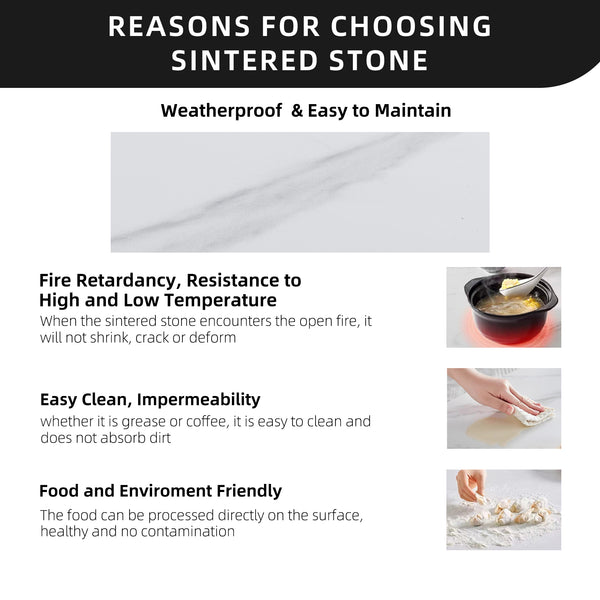 English Elm Outdoor Modern Patio Dining Table 35.5"x71" with Sintered Stone Top, Tapered Legs, Weatherproof Elegance Ember Black Frame,Greek White Marble-Inspired Sintered Stone W1886P272393