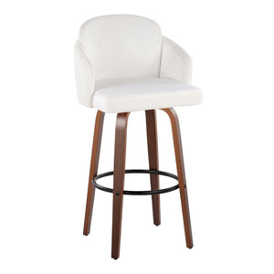 English Elm Fixed-height Mid-century Barstools with Walnut Legs and Grey Upholstered Seats Set Cream B202S01905