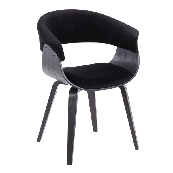 English Elm Vintage Mid-Century Modern Dining Accent Chair Set of 2 in Black Velvet with Bent Wood Legs — Stylish Comfort B202S01311
