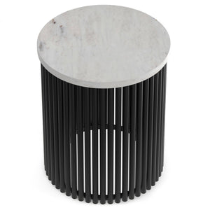 English Elm Demy White Marble Accent Table with Black Slatted Metal Base, Compact Round End Table, 21" H B136P159934