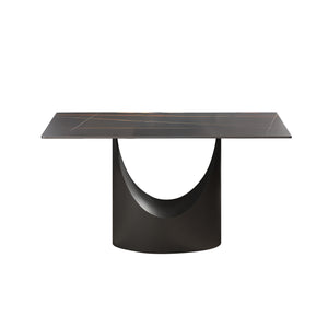 English Elm 55.12"Modern Sintered Stone Dining Table with Bronze Iron Legs — Sleek Rectangular Top, Seats 6, 400 lb Capacity Black W1535S00564