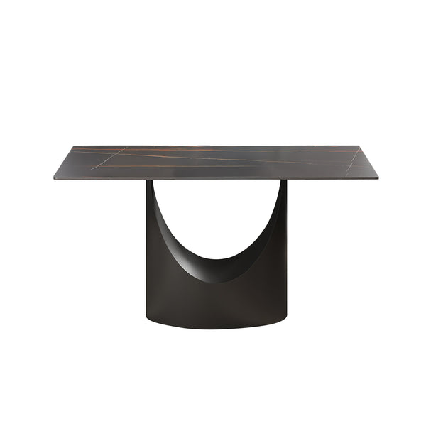 English Elm 55.12"Modern Sintered Stone Dining Table with Bronze Iron Legs — Sleek Rectangular Top, Seats 6, 400 lb Capacity Black W1535S00564