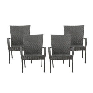 English Elm Christopher Knight Home® - Littleton Grey Pe Wicker Stacking Chair Set Of 4 - Modern, Durable, Space-Saving Outdoor Seating Solution N762P421353E