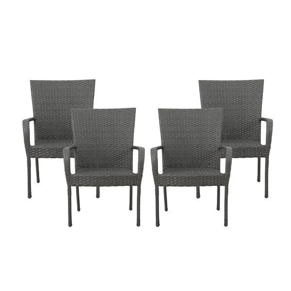 English Elm Christopher Knight Home® - Littleton Grey Pe Wicker Stacking Chair Set Of 4 - Modern, Durable, Space-Saving Outdoor Seating Solution N762P421353E