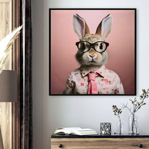 English Elm Stretched Canvas Print Whimsical Rabbit in Blush Pink Suit Nursery Wall Art Ready to Hang Giftable Decor W3374P324199
