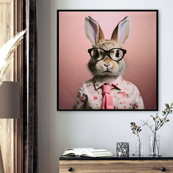 English Elm Stretched Canvas Print Whimsical Rabbit in Blush Pink Suit Nursery Wall Art Ready to Hang Giftable Decor W3374P324199