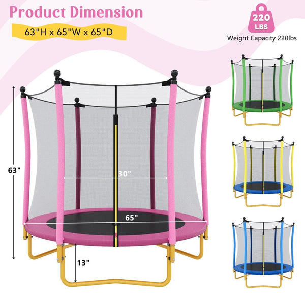 English Elm [without Basketball Hoop] 5.5 Ft Kids Trampoline with Safety Net and Foam Padded Poles Pink N739P443065H