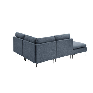 English Elm Linen Upholstered Modular Sectional Sofa with Black Metal Legs for Modern Living Dark Blue B2748S00117