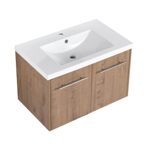 English Elm 30 30 Inch Soft Close Vanity with Resin Sink, Open Shelf Storage & Rust‑Resistant Metal Handles, KD-Pack W999P188194
