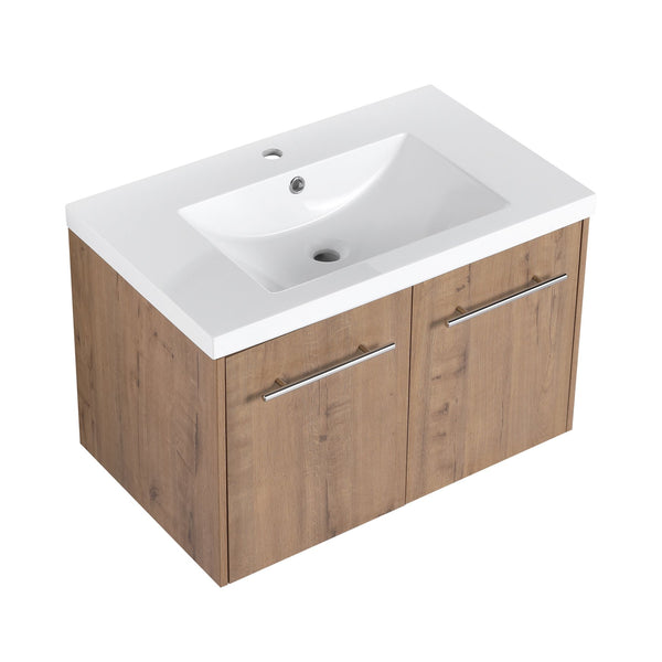 English Elm 30 30 Inch Soft Close Vanity with Resin Sink, Open Shelf Storage & Rust‑Resistant Metal Handles, KD-Pack W999P188194