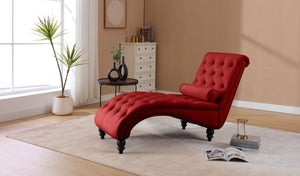 English Elm Classical Velvet Tufted Recliner Armchair with Nailhead Trim and Solid Wood Frame Red W2795P448684