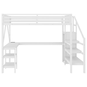 English Elm Metal Full Loft Bed with L Shaped Desk Wardrobe Rgb Lighting and Usb Charging White W2593S00054
