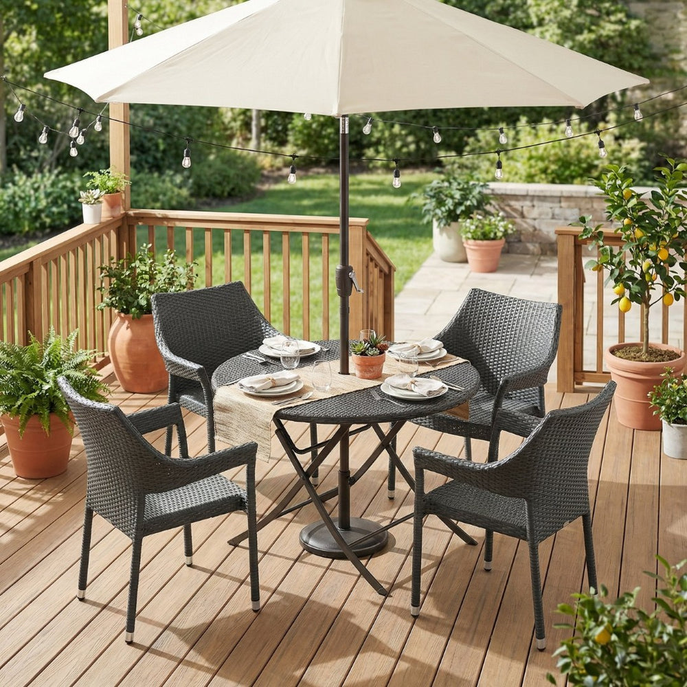 English Elm Mirage Outdoor Stackable Pe Wicker Armchair Set of Four with Iron Frame Patio Seating N762P377143E