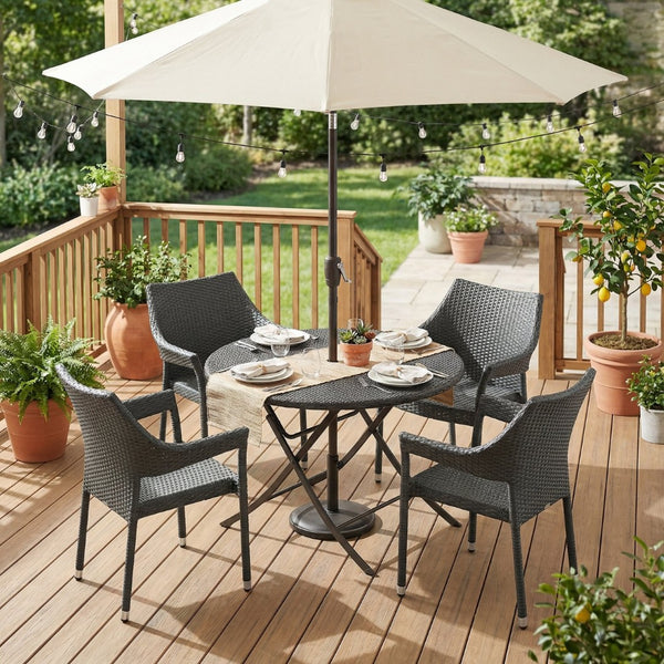 English Elm Mirage Outdoor Stackable Pe Wicker Armchair Set of Four with Iron Frame Patio Seating N762P377143E
