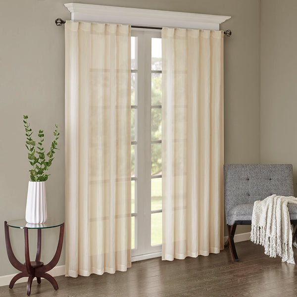 JLA Home Madison Park - Solid Crushed Lightweight Sheer Curtain Panels Pair in Cream — Textured, Light-Filtering, Versatile Drapes 95 L x 42 W x 0.13H MP40-4526