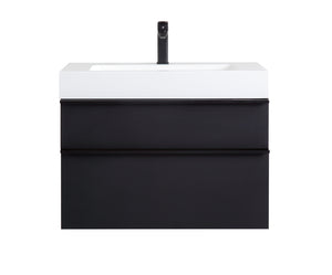 English Elm VELA 30 Inch Wall Mounted Bathroom Vanity with Integrated Acrylic Sink, Dual Wood Handles, Soft-Close Drawers, Matte Finish Black W3235P327617