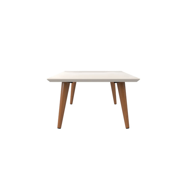 English Elm Utopia 40" Coffee Table with Lacquered Rectangular Top and Solid Wood Splayed Legs for Style and Durability Off White B365P398083
