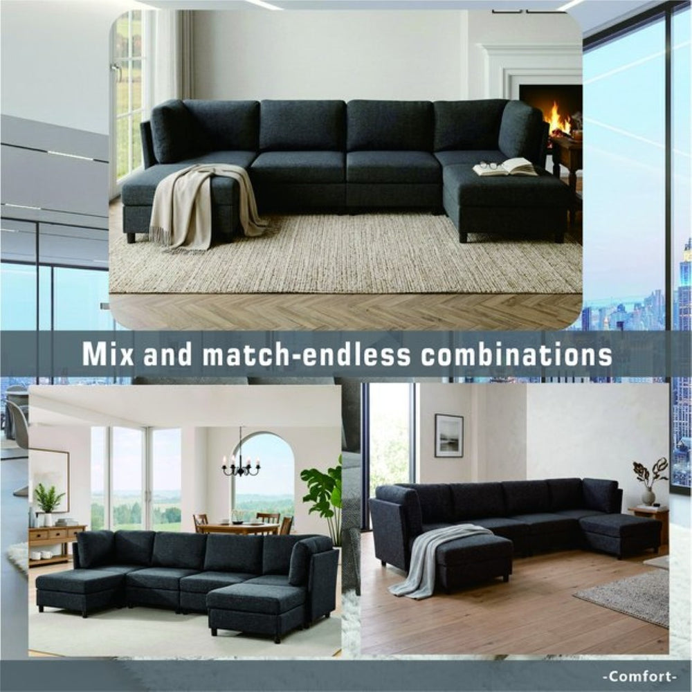 English Elm Modern Configurable Sectional Sofa Foil Fabric Low Profile Living Room Seating Dark Grey W5568S00050