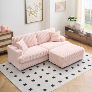 English Elm 88.58 Inch Pink Corduroy Sofa - Plush, Stylish, 3-Seater With Storage Leg & 4 Pillows For Ultimate Comfort W3356S00013