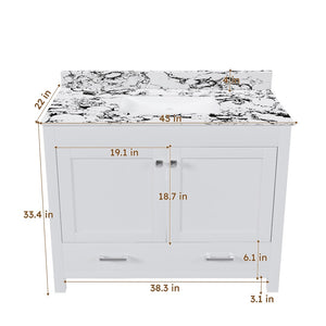 English Elm Modern 43 Inch Bathroom Vanity Solid Wood Cabinet with Soft Close Drawers Storage W509S00171