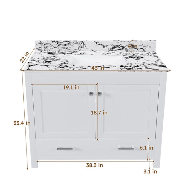 English Elm Modern 43 Inch Bathroom Vanity Solid Wood Cabinet with Soft Close Drawers Storage W509S00171
