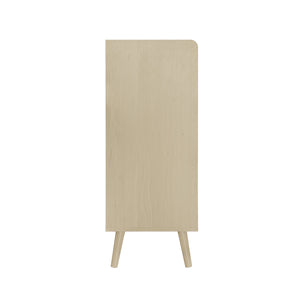 English Elm 2 Door Shoe Rack with Anti-Dump Safety, Pine Feet & Black Rounded Handles, 33.67x16.93x7.68 Inch W688P183853