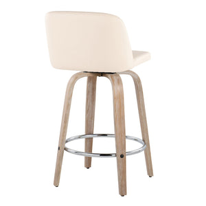 English Elm Toriano 26" Fixed-Height Swivel Counter Stools - Set Of 2 In Whitewashed Wood & Cream Faux Leather B202S00436-GIGA