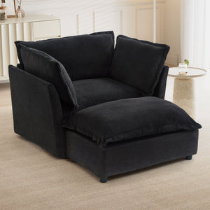 English Elm Modern Armchair Sofa Cozy Chenille Upholstered 47" Chair with Movable Ottoman, Wide Seat Comfortability Black N719P292695B