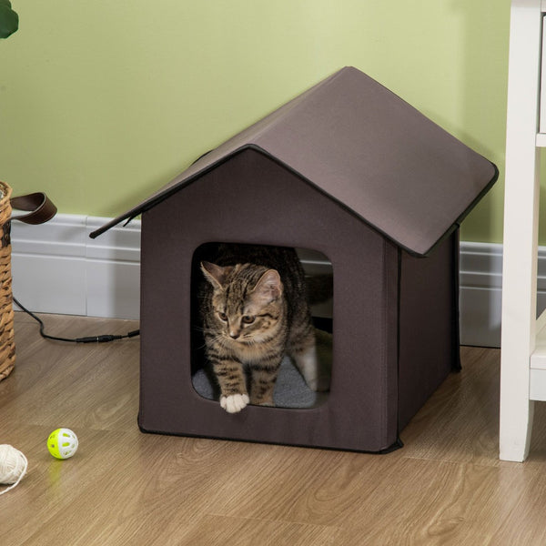 English Elm Pawhut Insulated Heated Cat Shelter Waterproof Cabin with Berber Fleece Pad Two Exits W2225P249717