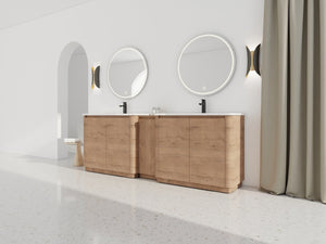 English Elm 92'' Freestanding Double Sink Bathroom Vanity Oak Melamine Soft Close Storage Set W999S00517