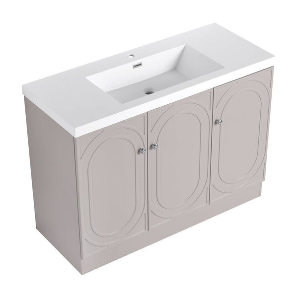 English Elm 48" Freestanding modern bathroom vanity with integrated white resin sink, soft-close doors, durable plywood finish khaki W999S00337