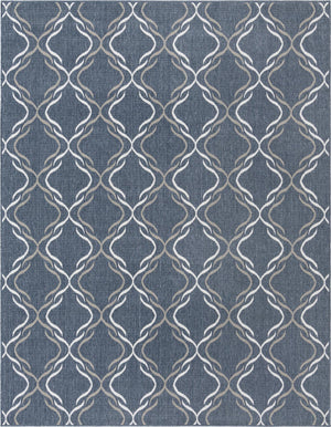 Unique Loom Outdoor Trellis Parmaklik Machine Made Lattice Rug Navy Blue, Ivory/Gray 7' 10" x 10' 0"
