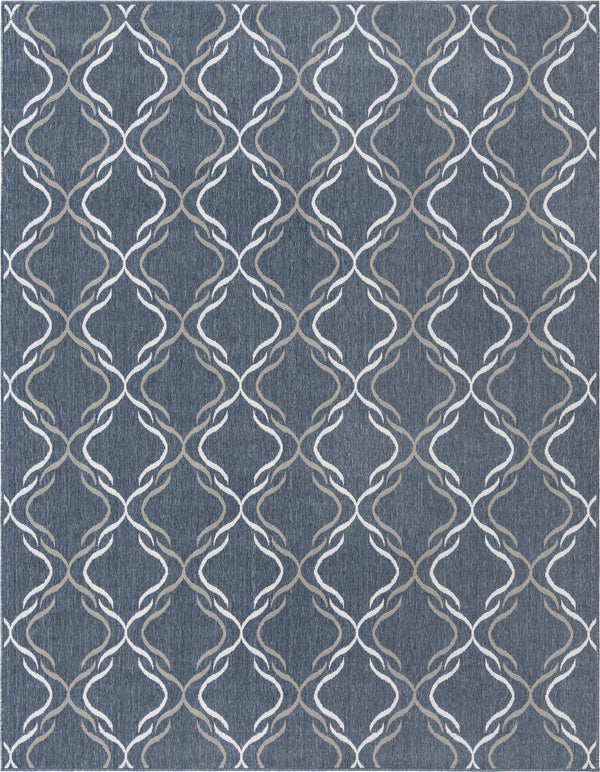 Unique Loom Outdoor Trellis Parmaklik Machine Made Lattice Rug Navy Blue, Ivory/Gray 7' 10" x 10' 0"
