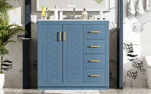 English Elm 36'' Bathroom Vanity with Ceramic Sink Combo Solid Wood Frame Soft-Closing Drawers Ample Storage Elegance Indigo N710P243327M